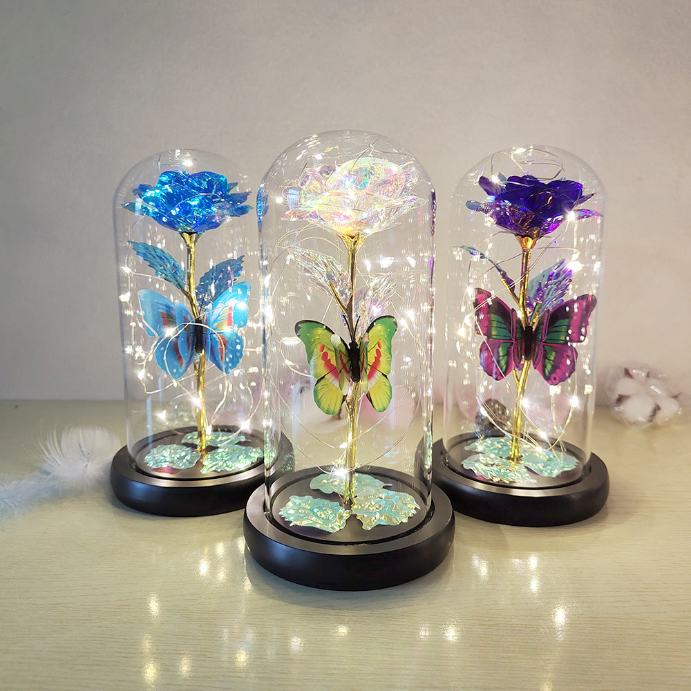 Wholesale Gold Leaf Rose Flower Preserved Flower Glass Cover Ornaments